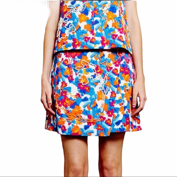 Tanya Taylor NWT Skirt Textured Pop Floral Print Pink Blue White Size 10 - Picture 1 of 7